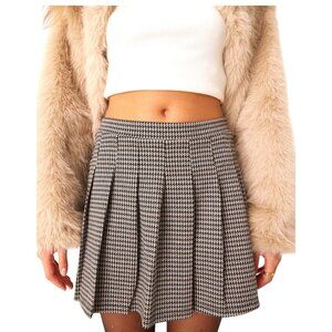 Haute Monde Womens Houndstooth Pleated Mini Skirt Black & White Size L Polyester